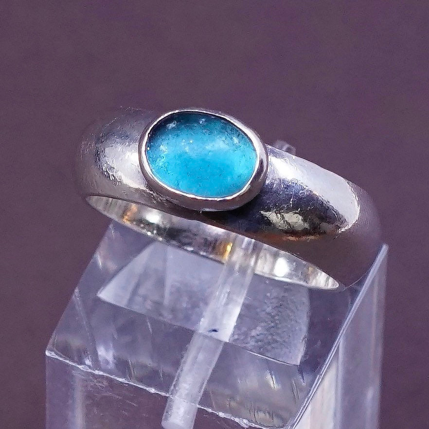 sz 7, vtg Sterling silver engagement ring, mexico 925 w/ blue crystal