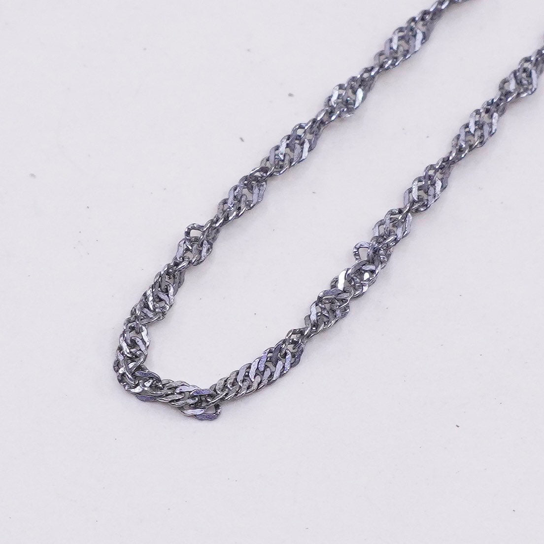 18”, 1mm, Vintage sterling silver Italy 925 silver twisted curb chain, necklace
