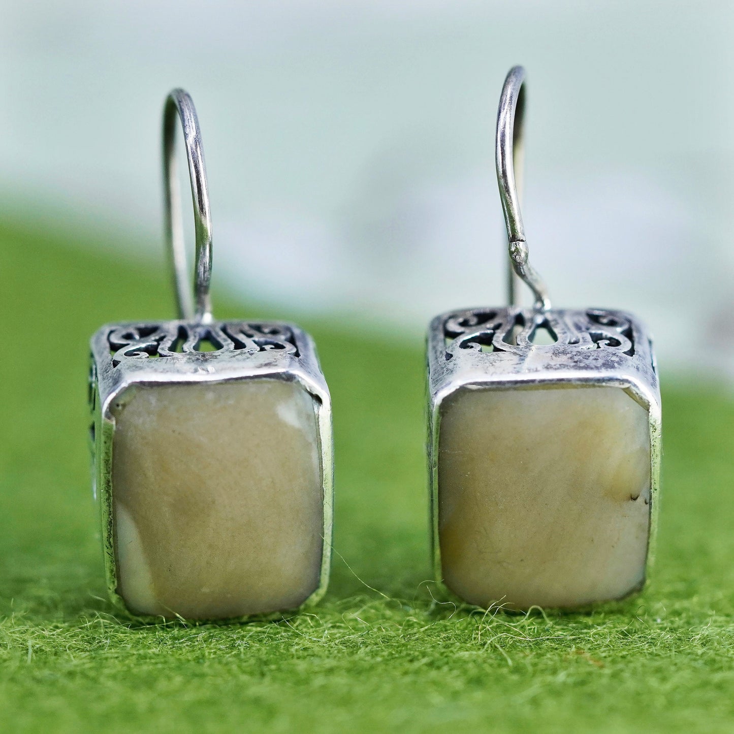 Vintage Sterling 925 silver handmade earrings with jasper drops