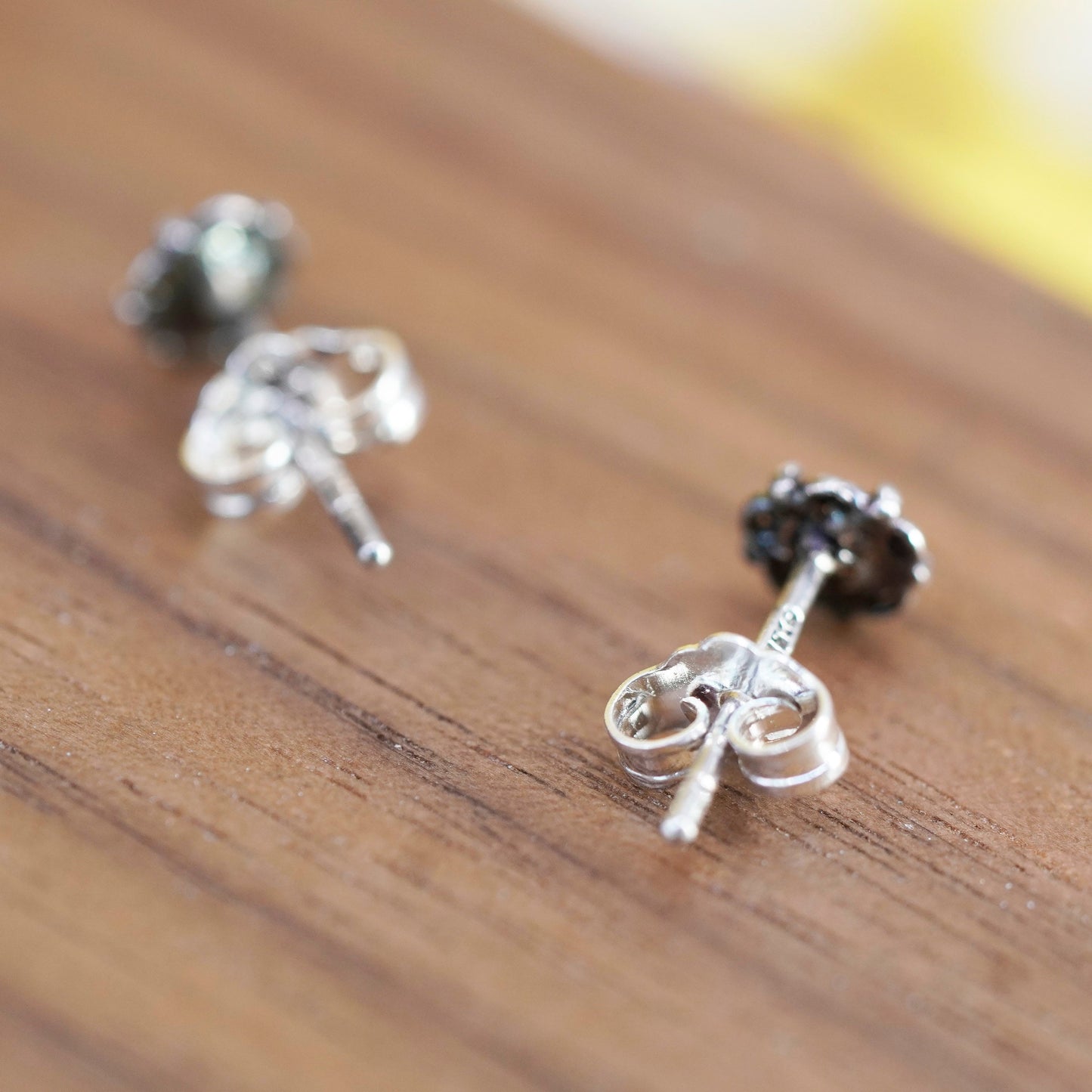 Vintage Sterling 925 silver clear cz studs, floral earrings