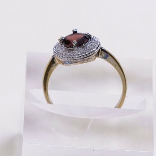 Sz 7, vermeil, gold over Sterling 925 Silver Ring W/ ruby N Diamond, Stamped 925