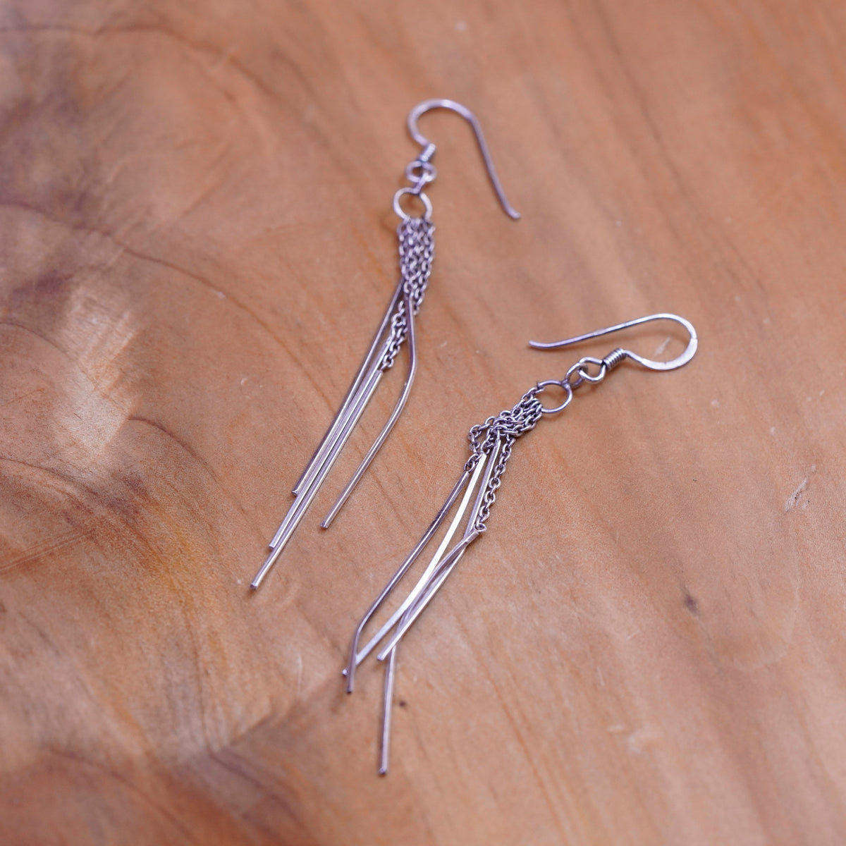 Vintage sterling silver handmade earrings, 925 fringe, minimalist, modernist