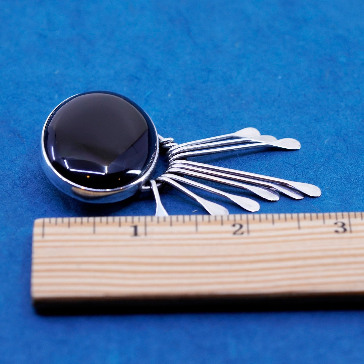 Vintage Mexico Sterling silver handmade brooch, 925 oval pendant with obsidian