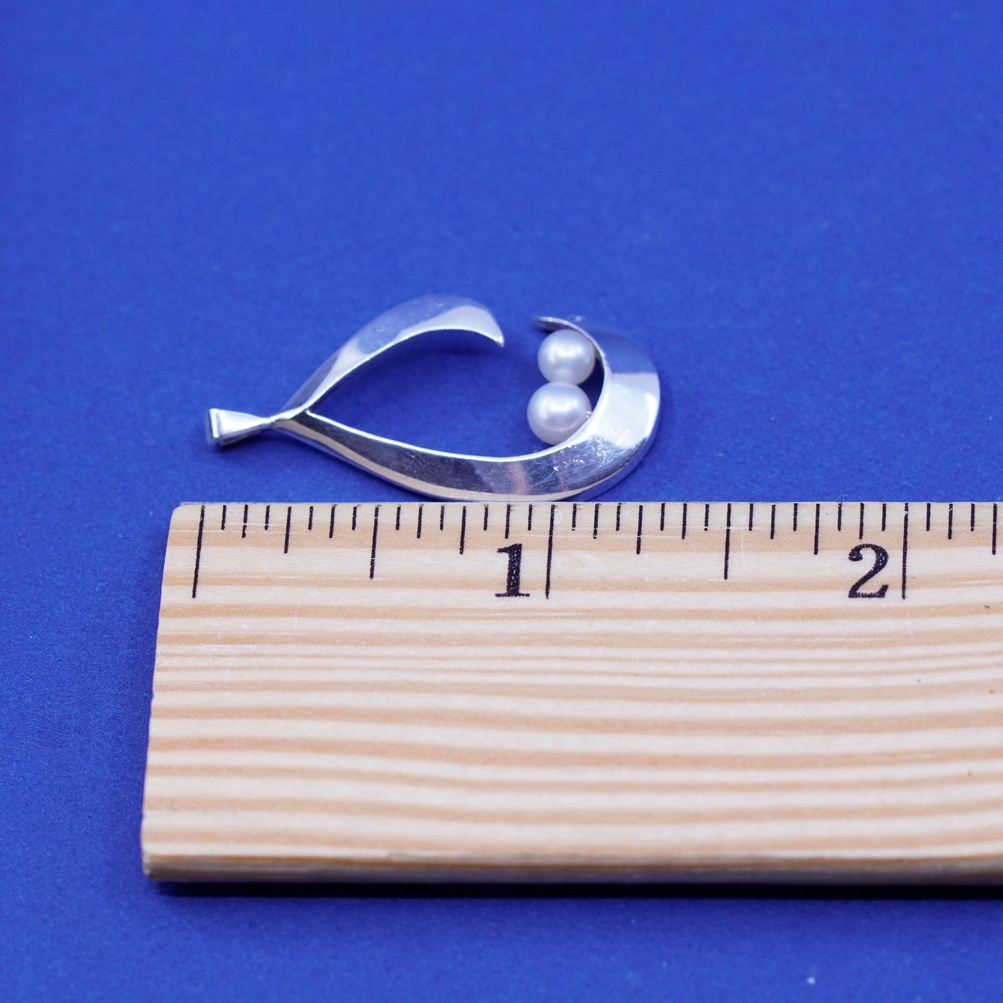 Vintage Sterling silver handmade pendant, 925 teardrop with pearl charm