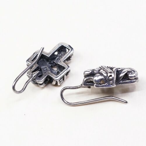Vtg ATI Sterling Silver Handmade Earrings, Filigree Bali 925 Cross Dangles