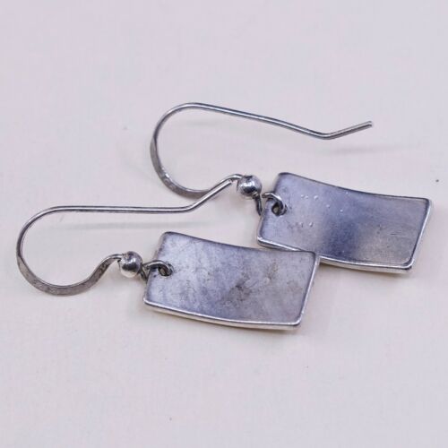 Vtg 925 Sterling Silver Handmade Tag Earrings W/ Leaves Embossed, Silver Tested