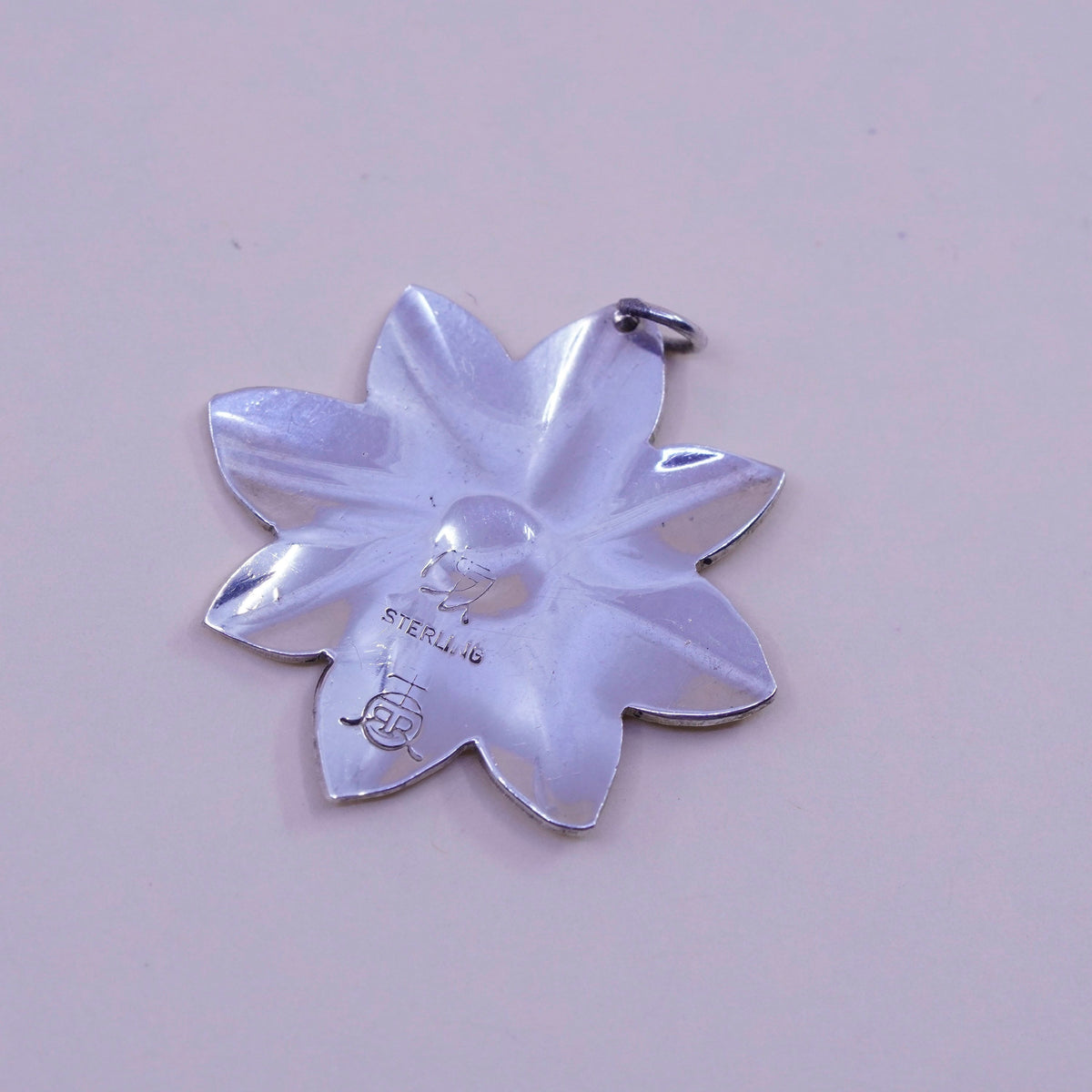 Vintage Sterling silver handmade pendant, 925 flower charm