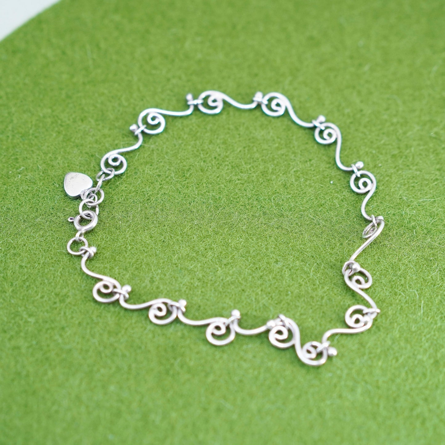 9.5”, vintage 925 Sterling silver swirl circle chain bracelet anklet