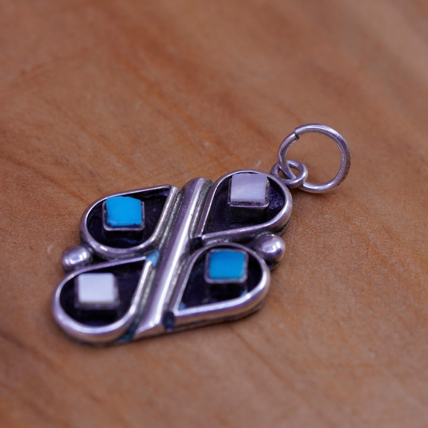 Vintage Native American sterling silver handmade pendant, Zuni 925 turquoise