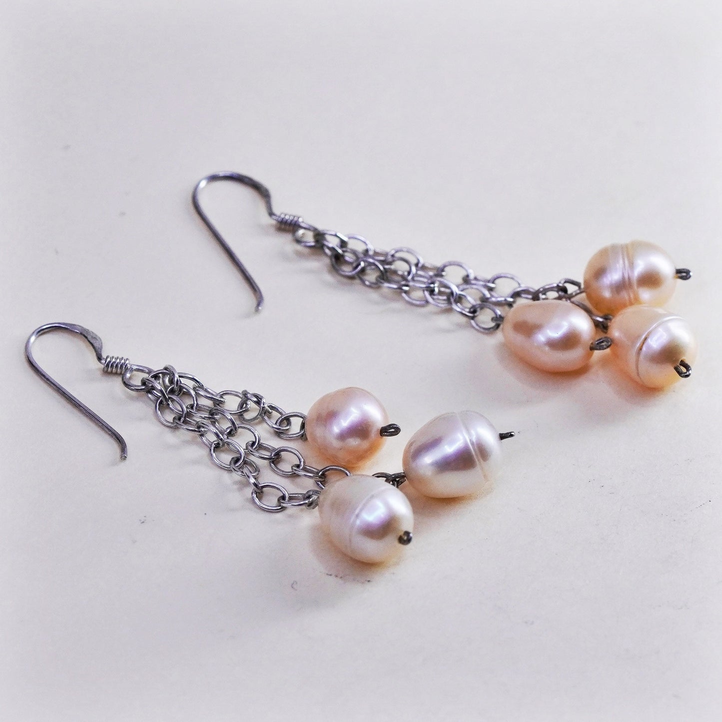 Vintage Sterling 925 silver handmade earrings with pearl drops