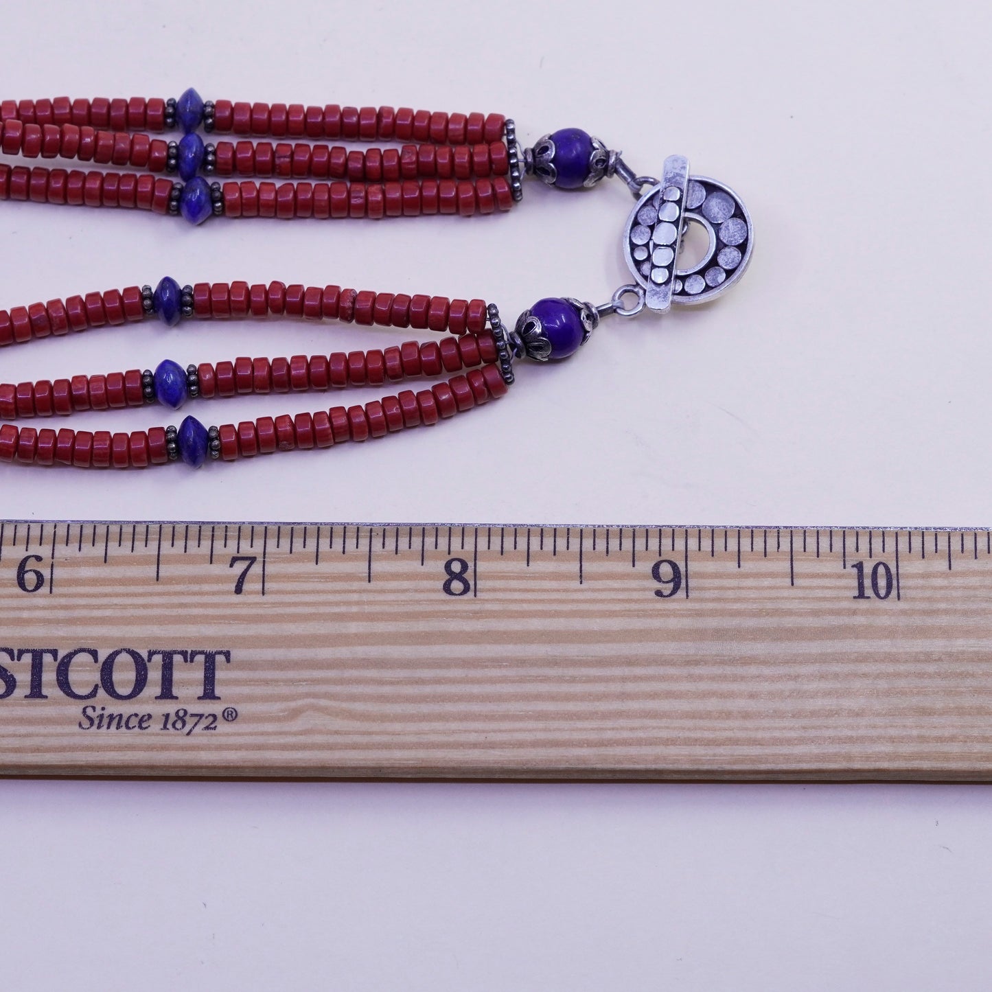 18”, native American Sterling 925 silver necklace, Coral heishi lapis lazuli