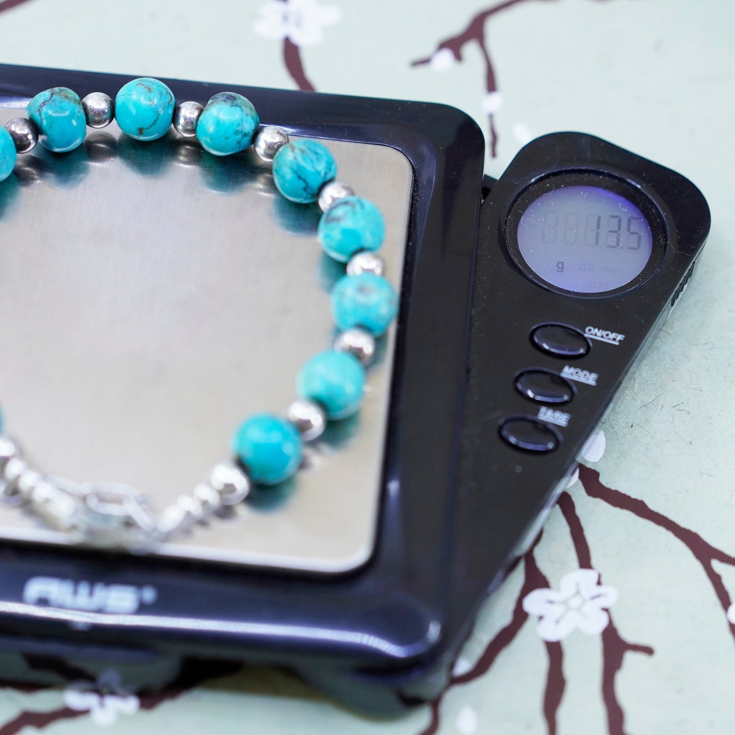 7+1”, southwestern Sterling 925 silver handmade bracelet with turquoise beads