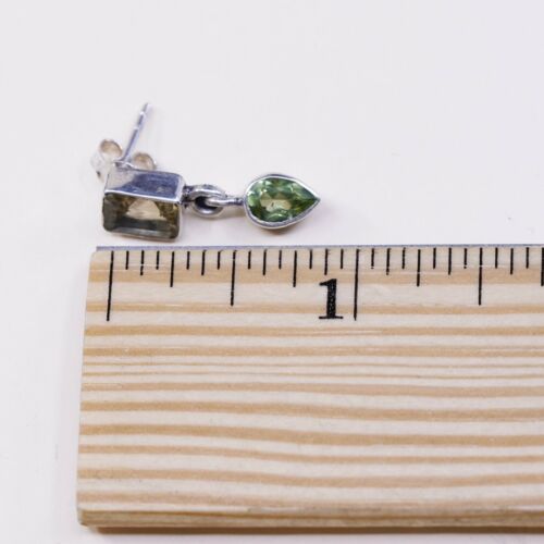 Vintage Modern Sterling Silver Handmade Earrings, 925 W/ Citrine N Peridot