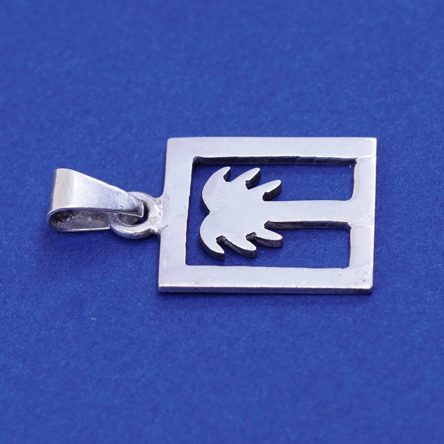 Vintage sterling silver handmade pendant, 925 square with palm tree