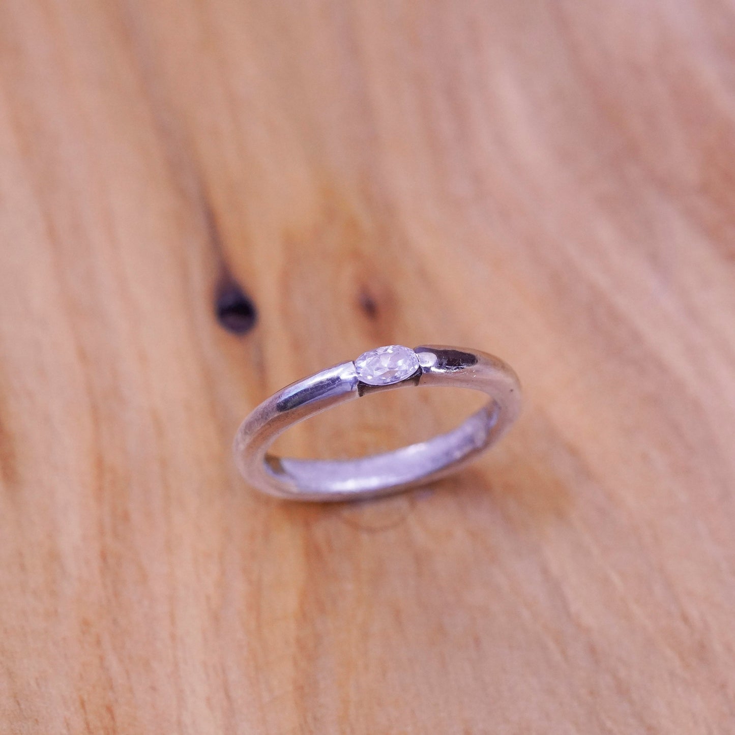 Size 7, vintage Sterling silver handmade ring, 925 stackable band with cz