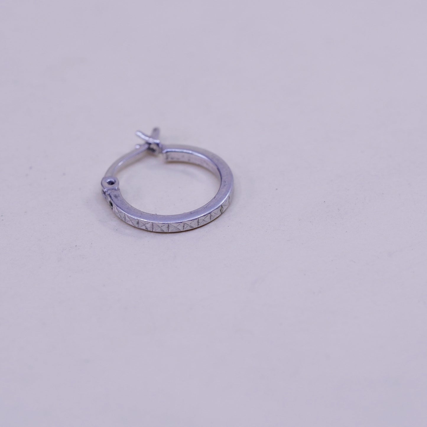 0.5”, Vintage sterling silver loop earrings, textured fine 925 silver hoops