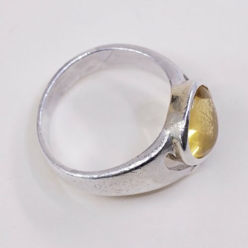 Sz 6, Sterling Silver handmade Ring, 925 Silver W/ Heart citrine, Stamped 925
