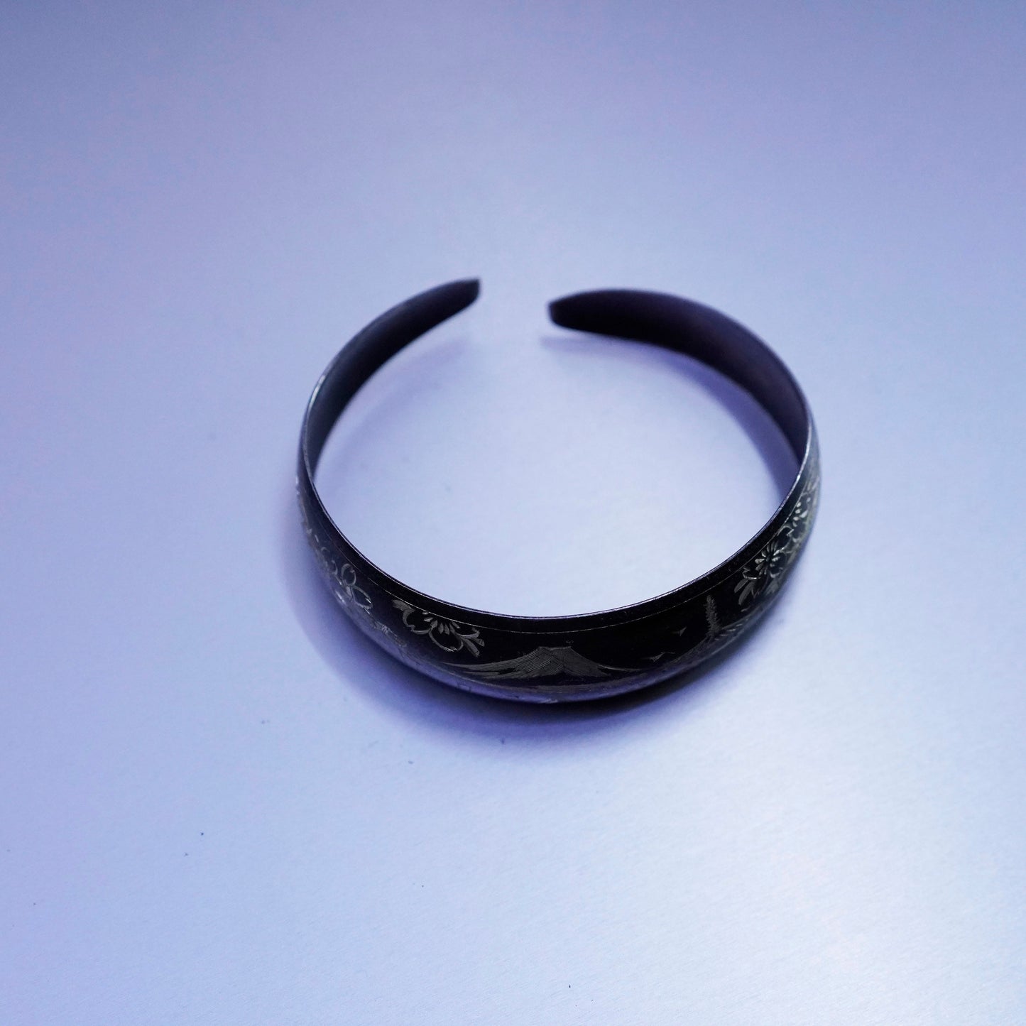6”, oxidized Sterling 925 silver handmade bracelet, storyteller Japanese cuff