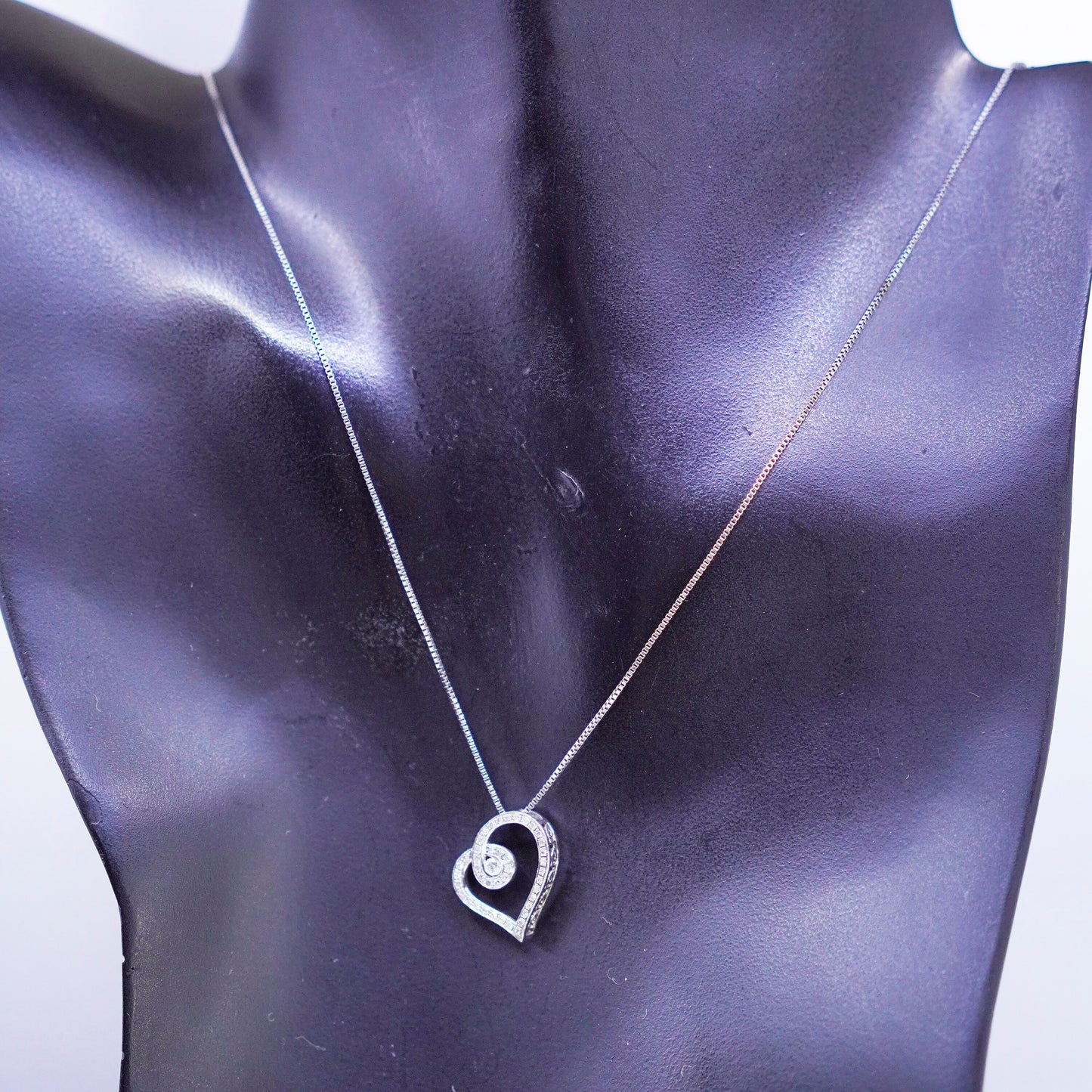 18+2”, Sterling 925 silver handmade circle necklace diamond heart pendants