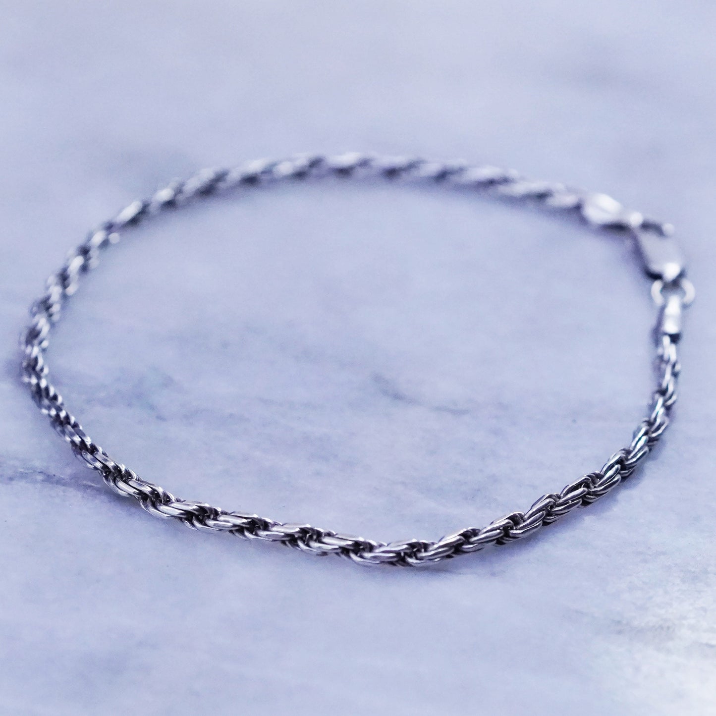 7.5”, 2mm, vintage sterling silver handmade bracelet, Italy 925 rope chain