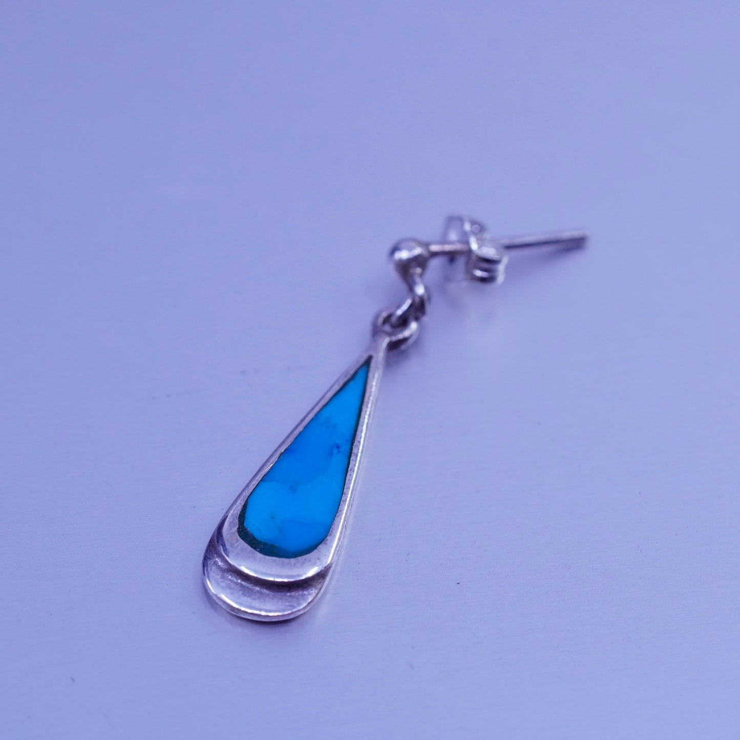 Vintage Sterling 925 silver handmade earrings with teardrop turquoise