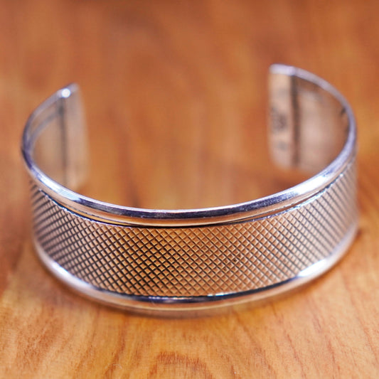 7”, Vintage Mexico Sterling silver handmade bracelet, textured 925 cuff
