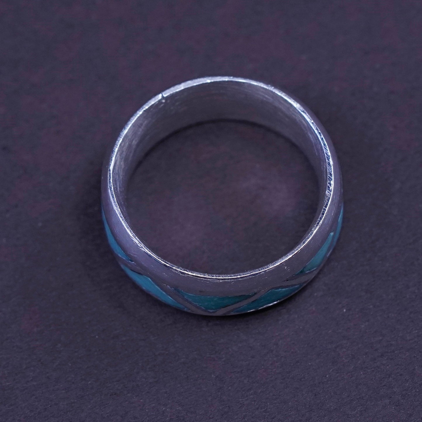 sz 4.5, vtg Sterling silver handmade ring, Native American, 925 band turquoise