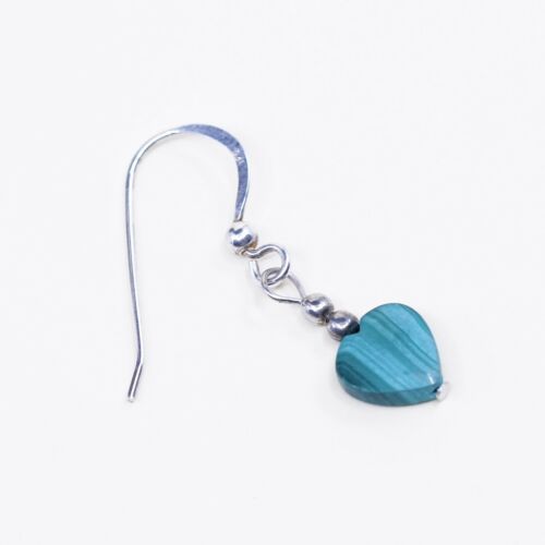 Vintage mexico Sterling silver earrings, 925 Hooks with Heart malachite
