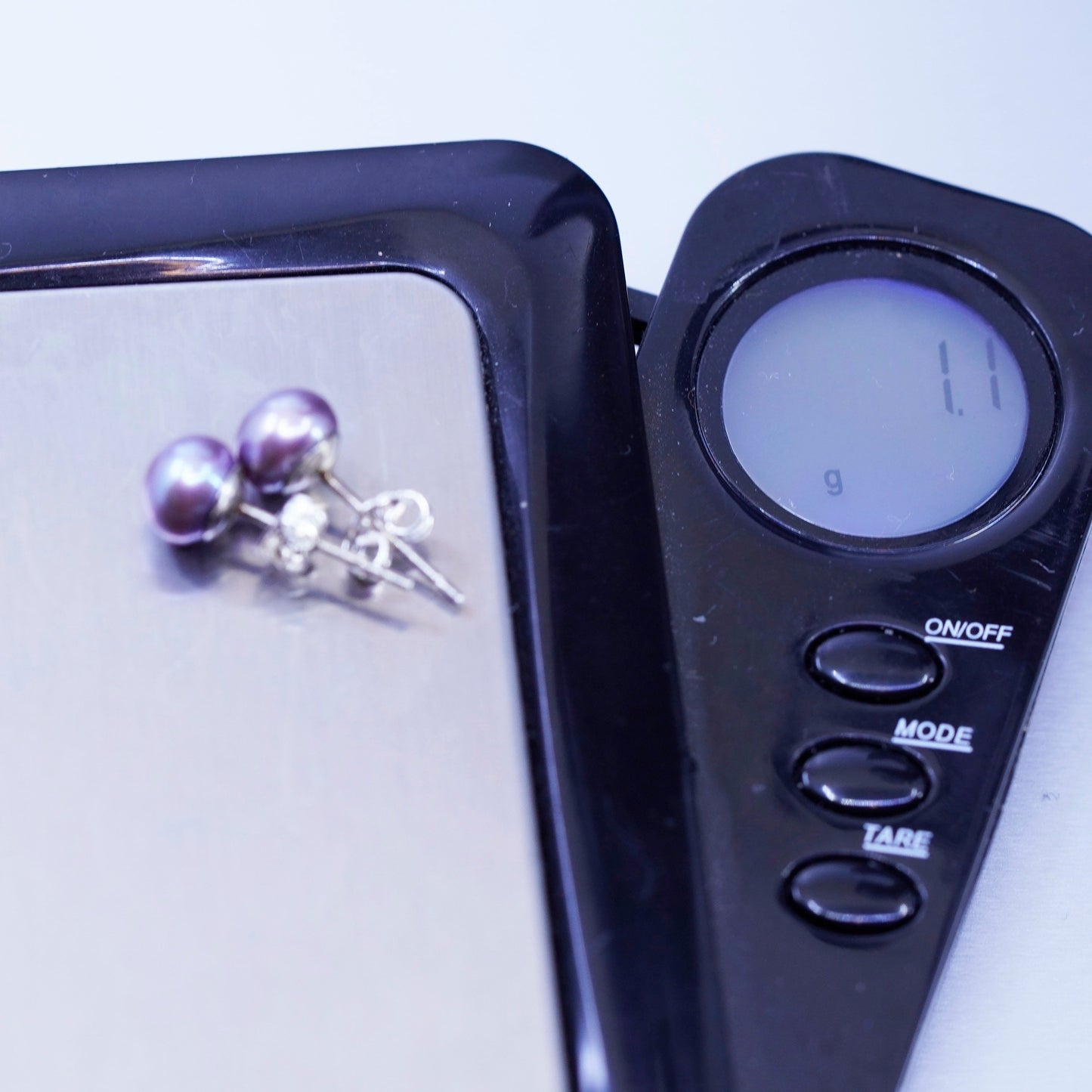 6mm, Vintage Sterling 925 silver handmade earrings, studs with black pearl