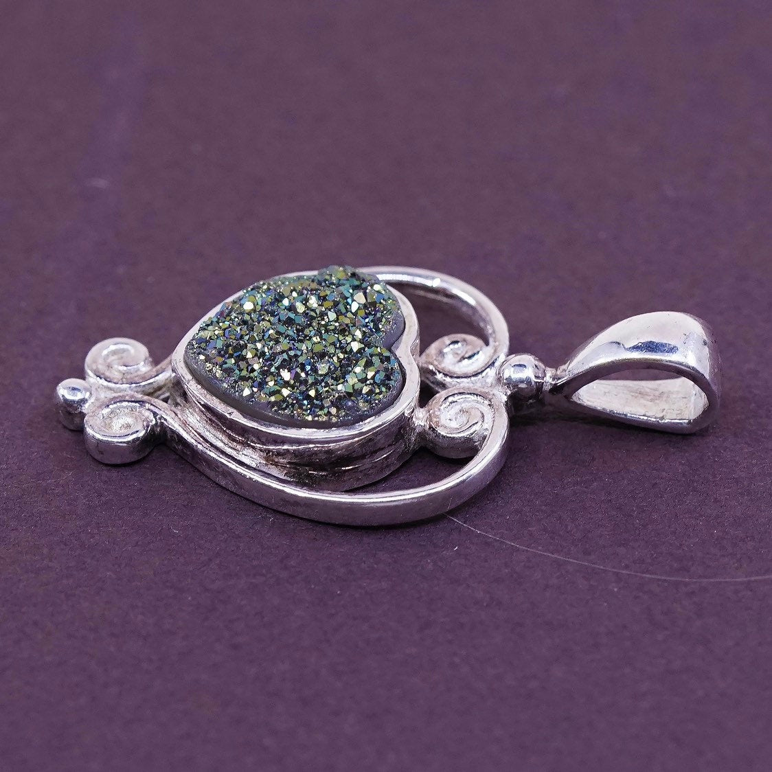 vtg sajen Sterling silver handmade chain, 925 w/ druzy pendant
