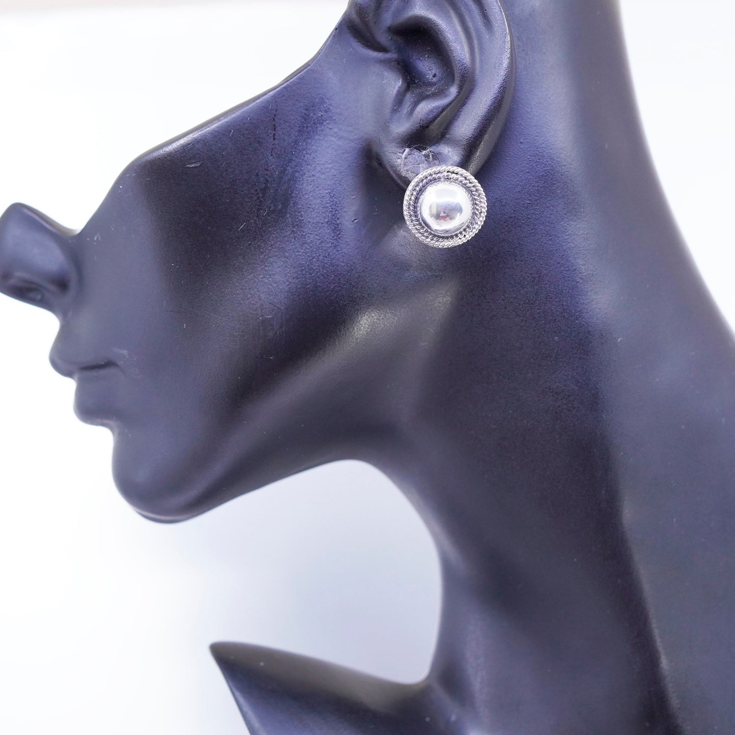Vintage Mexico Sterling 925 silver handmade studs earrings with cable around