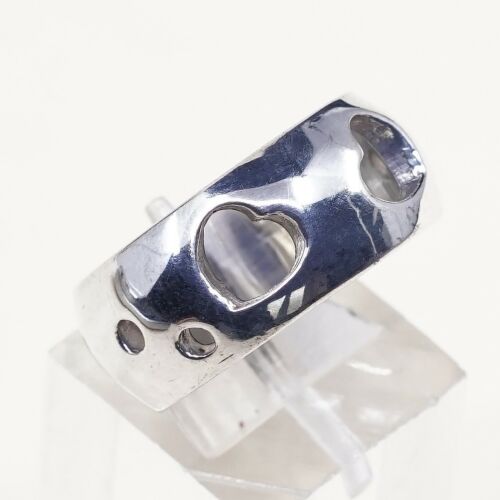 Size 8, Vtg Sterling Silver Handmade Ring 925 Band W/ Heart cut out, Stamped 925