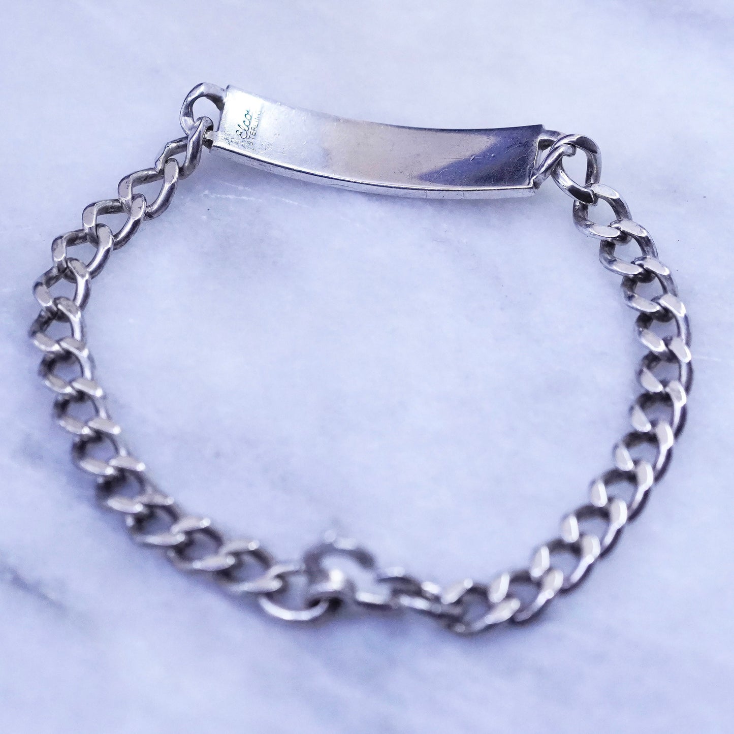 8”, vintage Elco handmade Sterling silver bracelet curb chain tag monogram “RMM