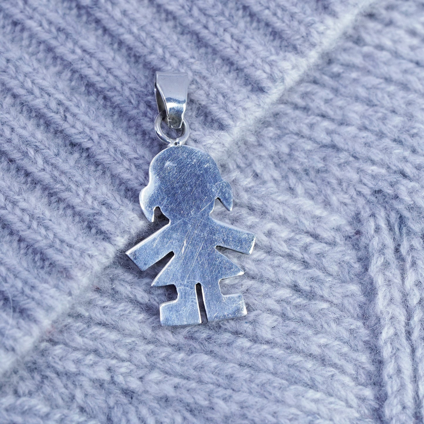 Vintage sterling 925 silver handmade girl figures pendant charm