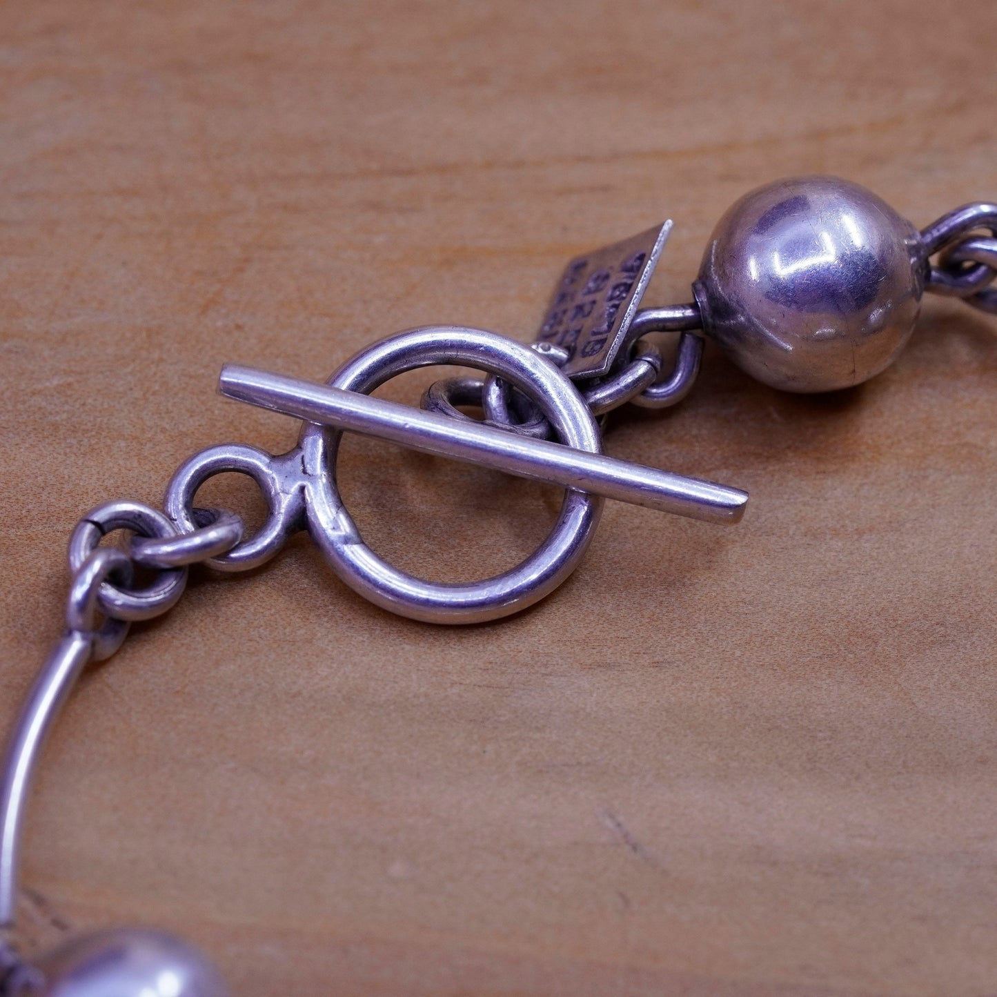 6.5”, Vintage Sterling silver handmade bracelet, 925 dna chain with bead
