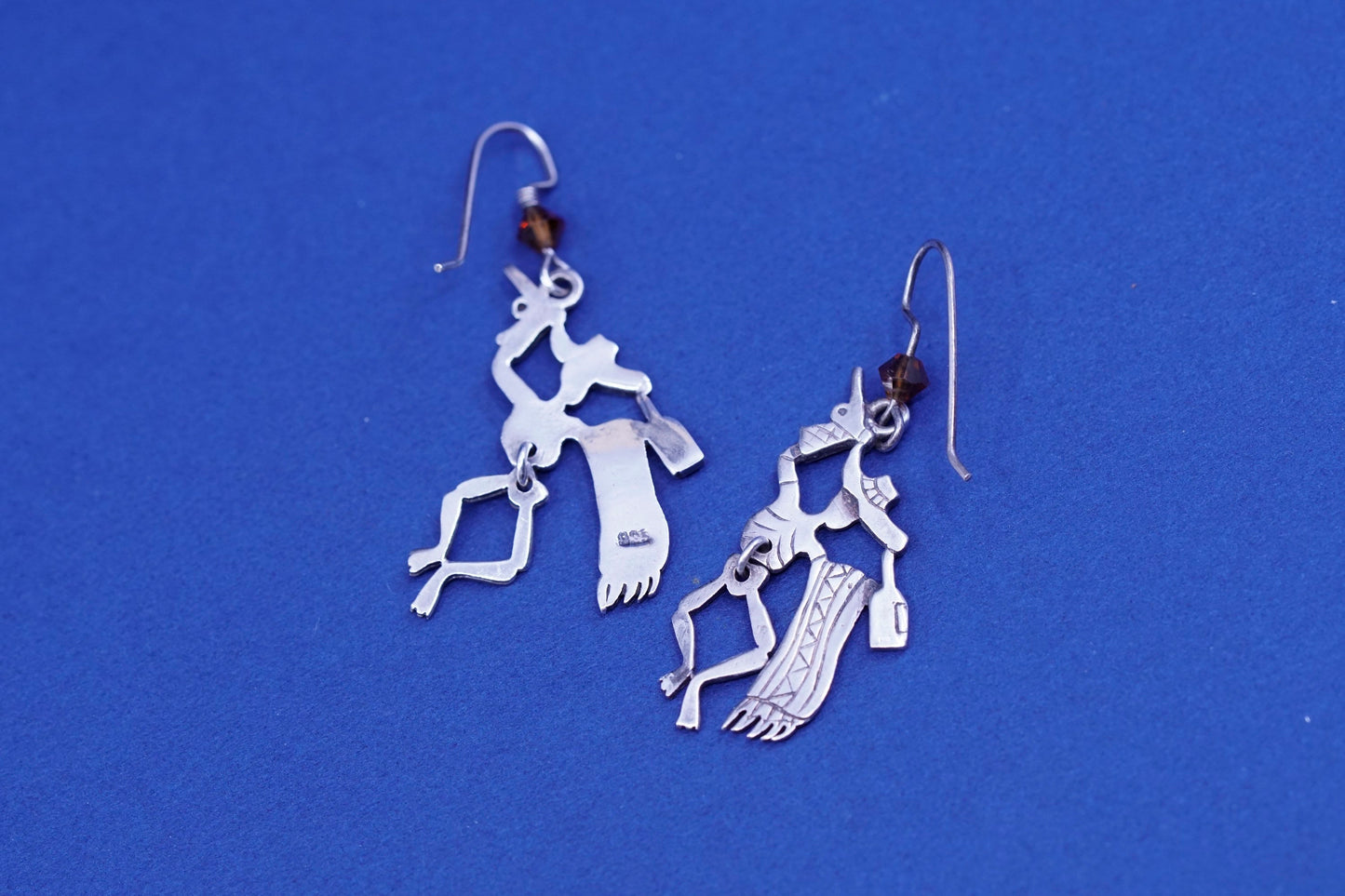 sterling silver handmade earrings, 925 Mexican día de los muertos skull dangles