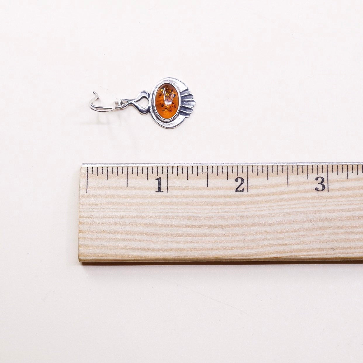Sterling 925 silver handmade earrings w/ amber inlay, silver tested