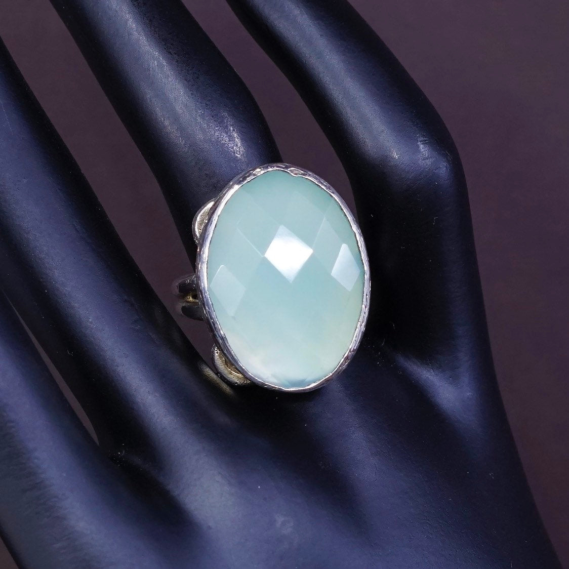 sz 7, vtg handmade statement Sterling Silver statement ring w/ Chalcedony Ring