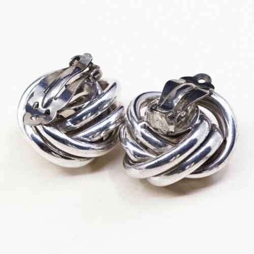 VINTAGE Zina Handmade Sterling Silver 925 EARRINGS, Entwined Braided Clip On