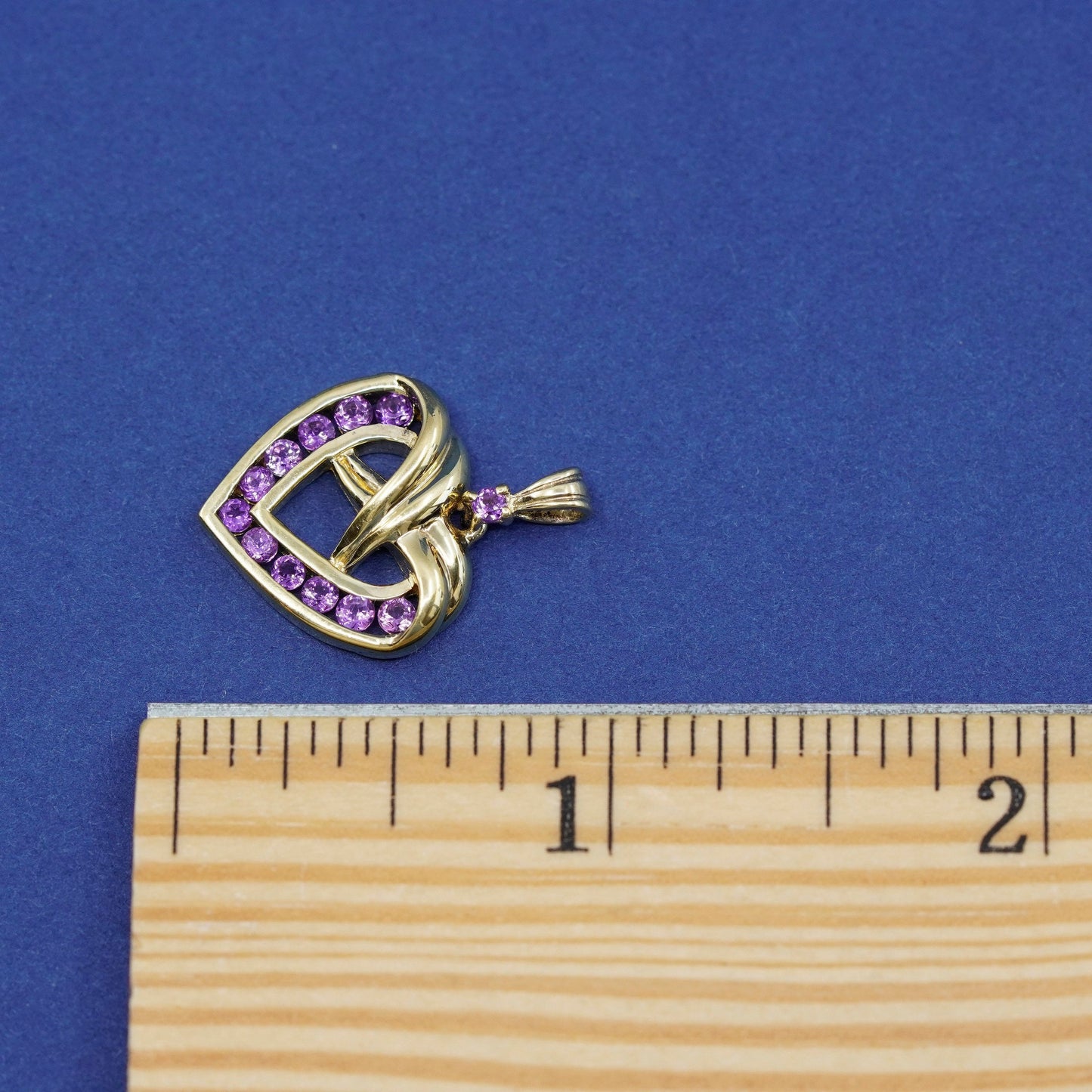 Vintage vermeil gold over Sterling silver handmade pedant, 925 heart amethyst