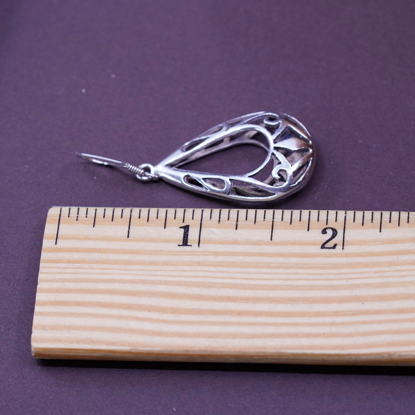 Vintage Sterling silver handmade earrings, 925 Bali Filigree teardrops