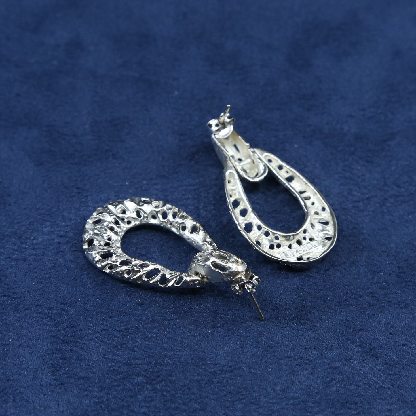 vtg Han Sterling silver handmade earrings, 925 clip on hoops w/ filigree