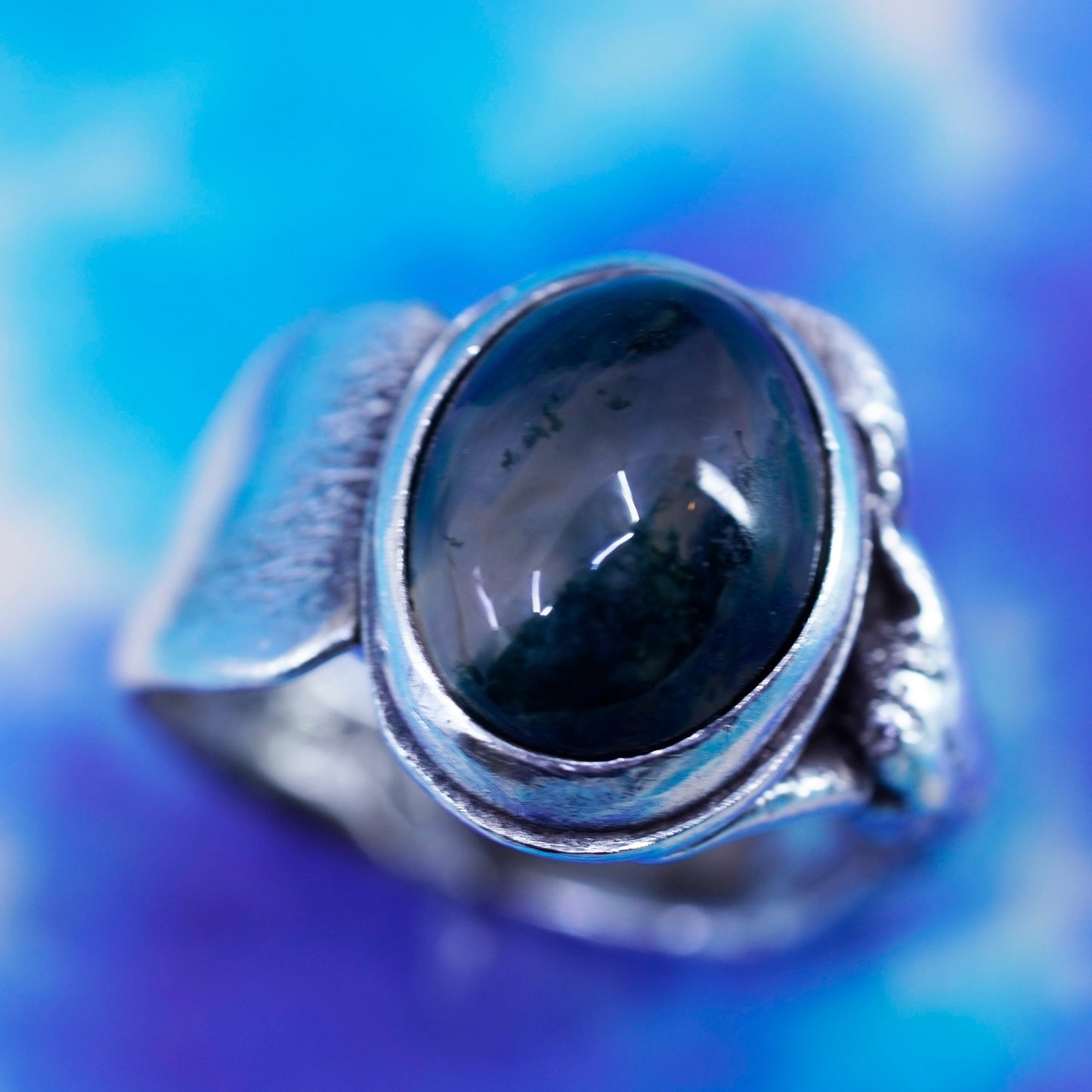 Size 6.75, vintage Sterling 925 silver handmade ring with Dendritic Agate