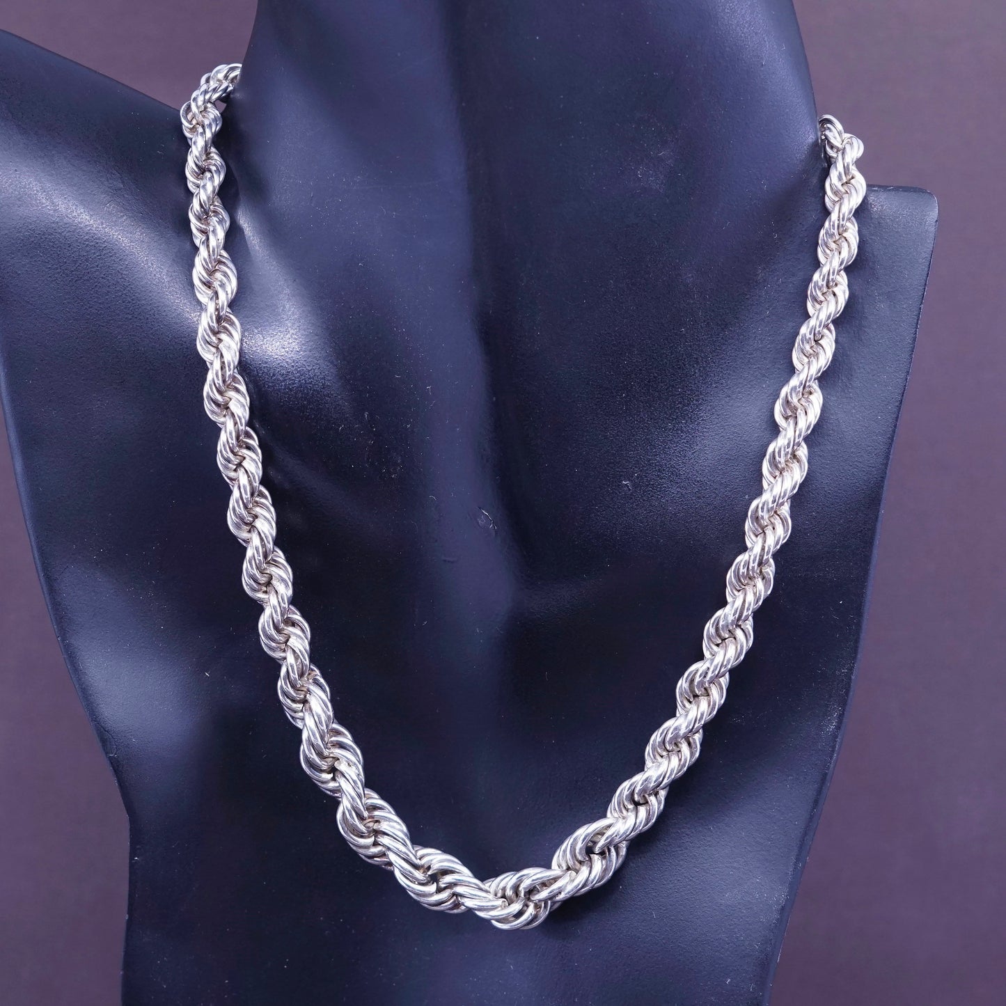 16”, vintage sterling silver handmade necklace, 925 bold graduated rope chain