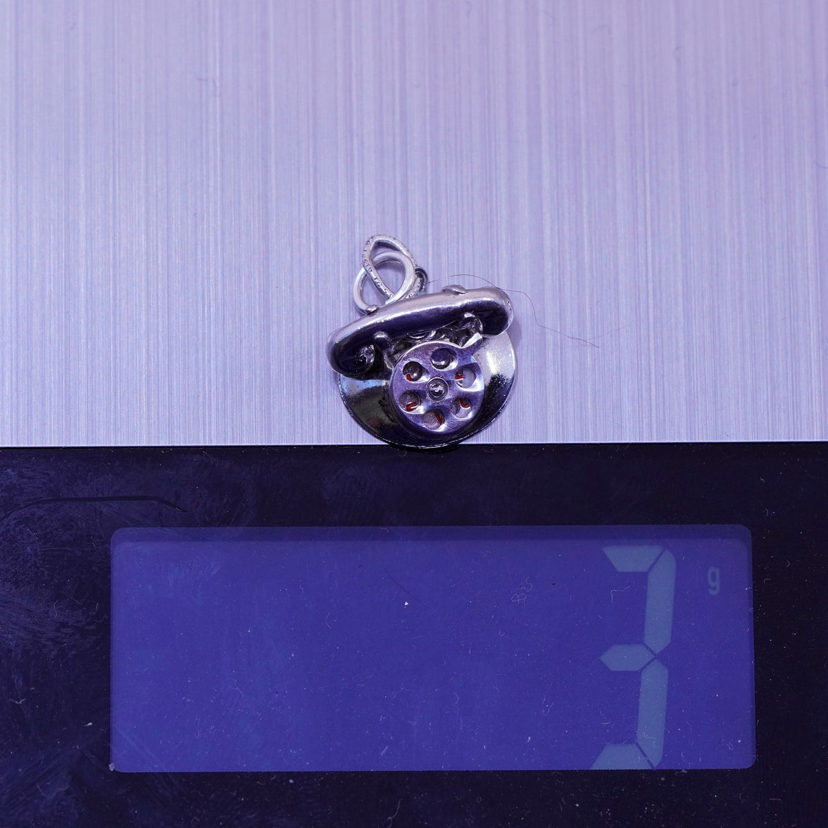 Vintage Sterling silver handmade pendant, 925 old fashion telephone charm