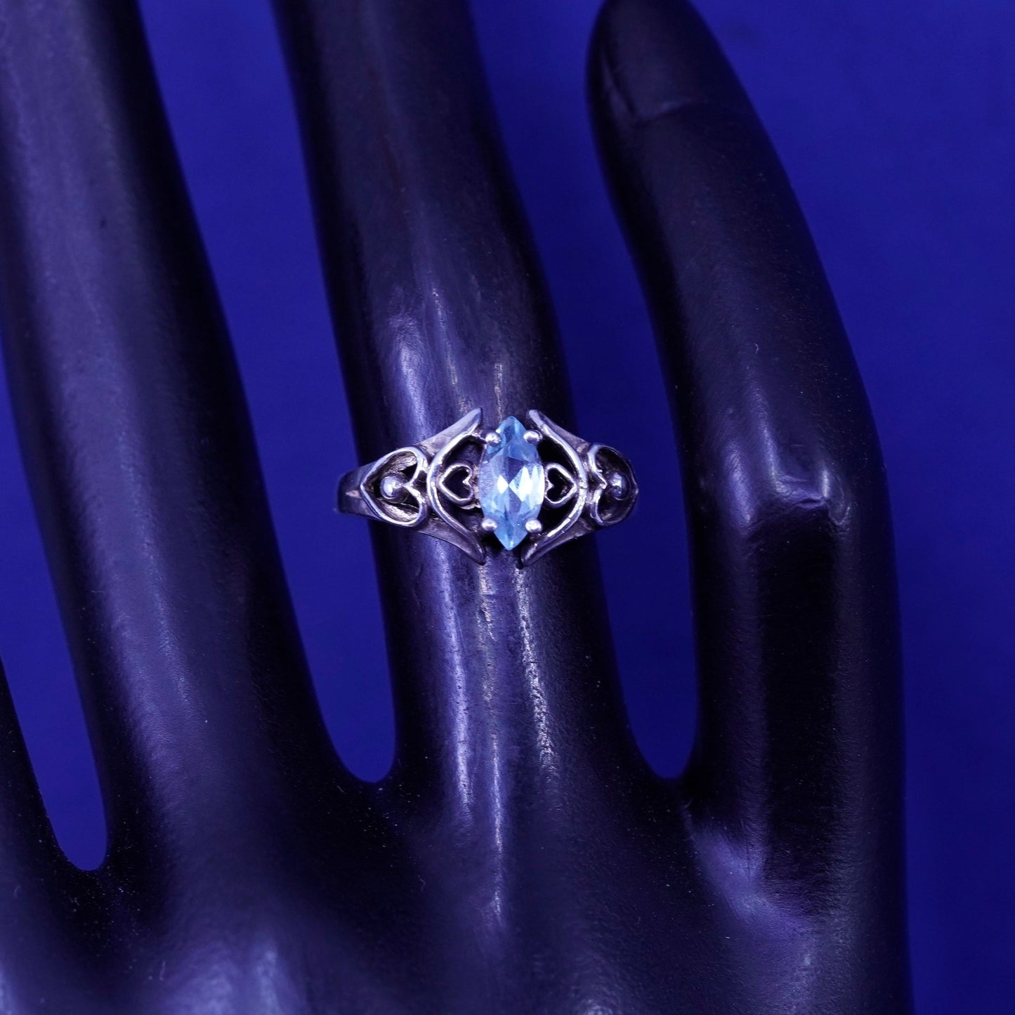 Size 4.75, vintage sterling 925 silver handmade ring with blue topaz
