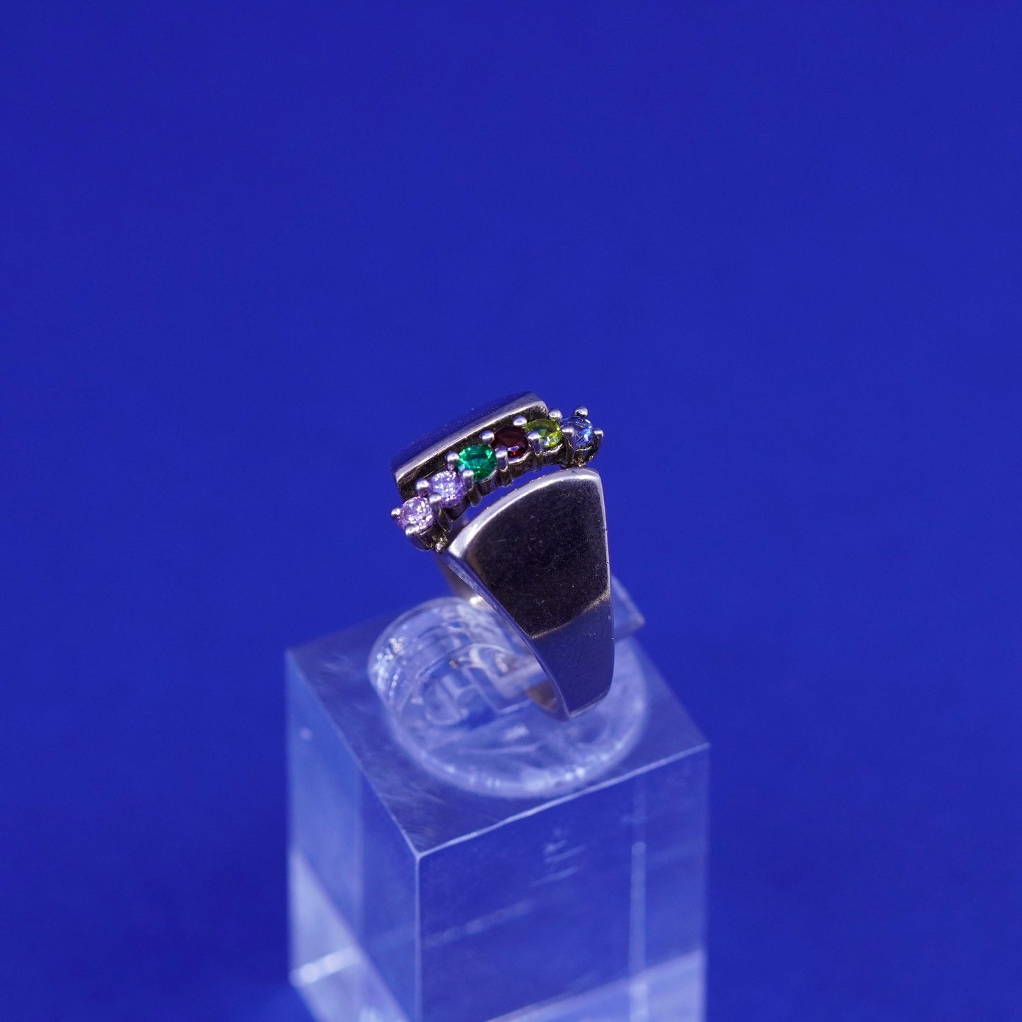 Size 6.25, vtg Sterling 925 silver handmade ring peridot ruby topaz amethyst