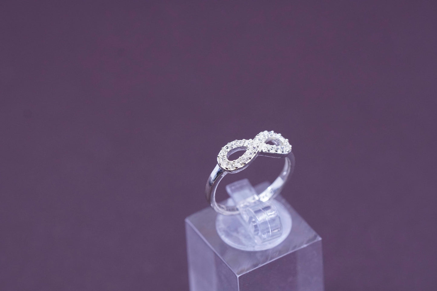 sz 7, Sterling silver handmade ring with Cz, 925 infinity band “infinite love"