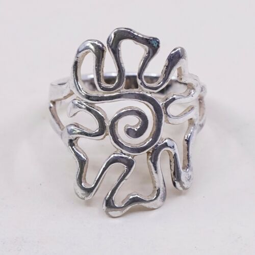 Size 8 Vtg Sterling 925 Silver Handmade Rose Bud Flower Band Ring, Stamped 925