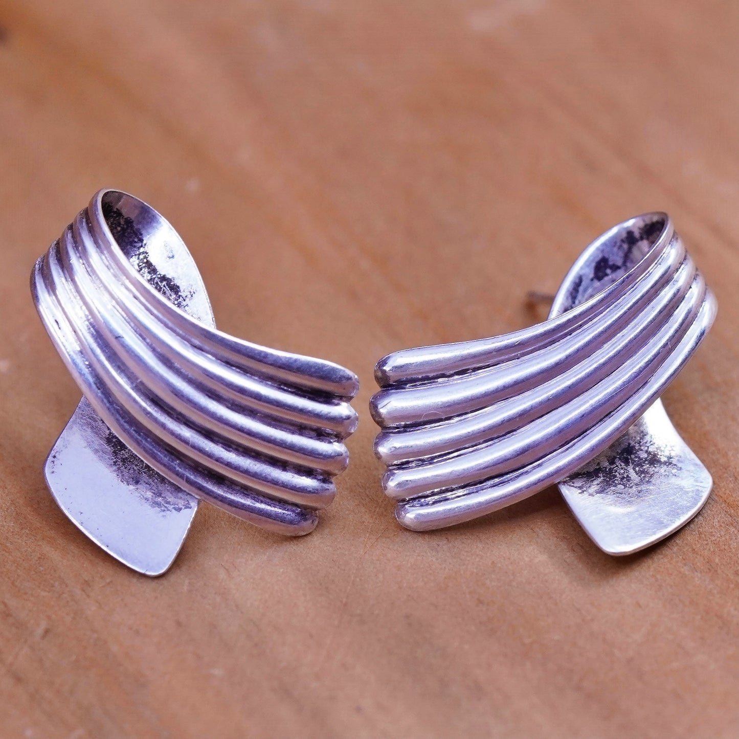 Vintage Sterling silver handmade earrings, modern 925 studs, silver tested
